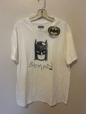 Batman White Tee with Black Sketch Graphic